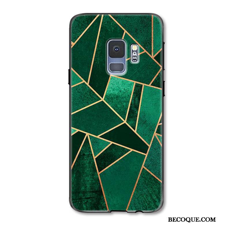 Samsung Galaxy S9 Coque Dimensionnel Gaufrage Géométrie Vert Étui Silicone
