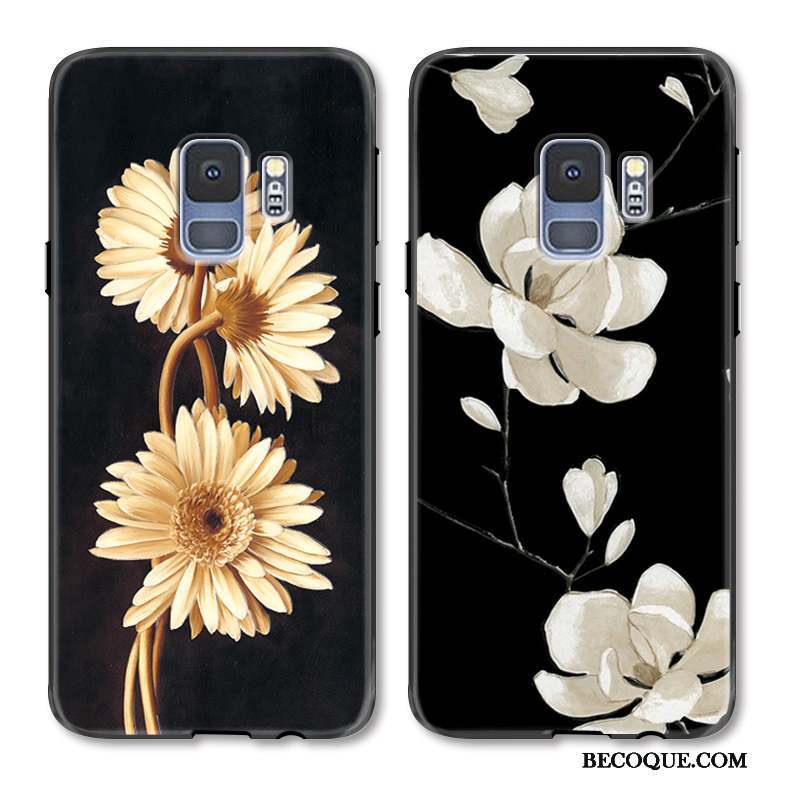 Samsung Galaxy S9+ Coque Fleur Mode Tendance Art Frais Noir