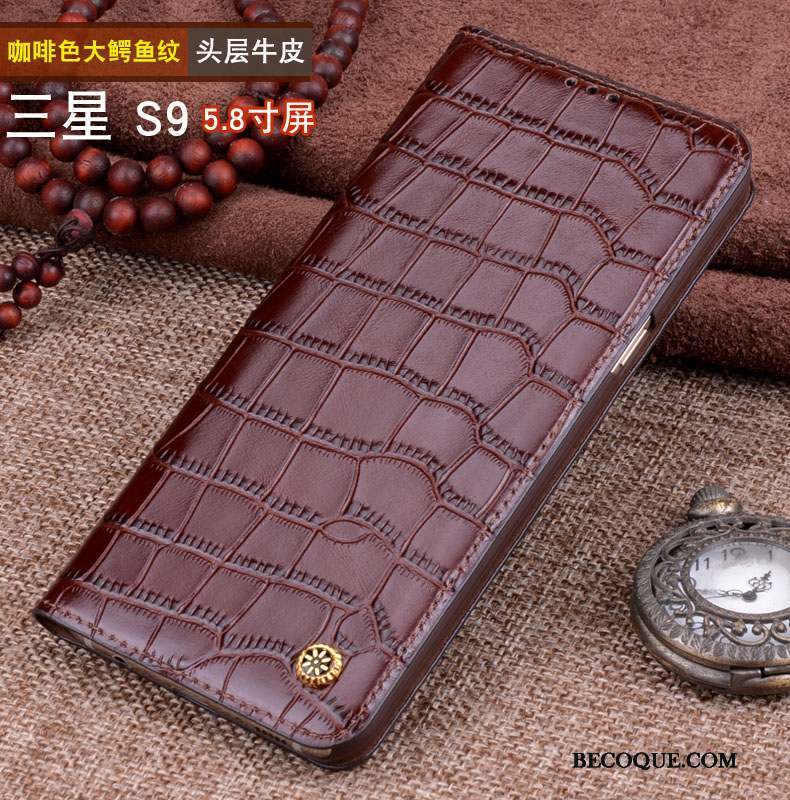 Samsung Galaxy S9 Coque Marron Incassable Border Métal Étui Couvercle Arrière