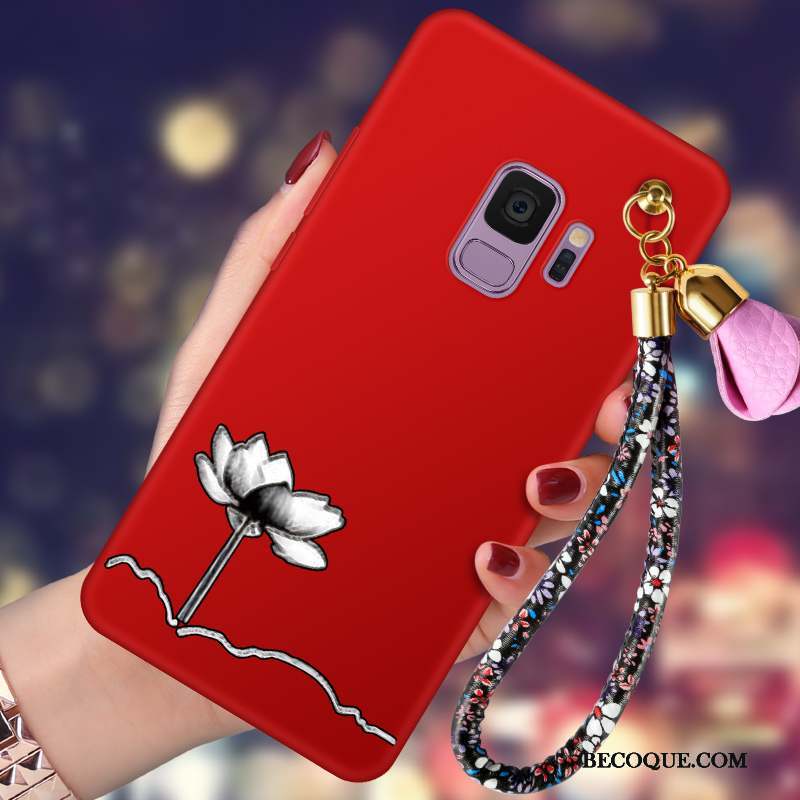 Samsung Galaxy S9 Délavé En Daim Incassable Fluide Doux Rouge Coque Tout Compris