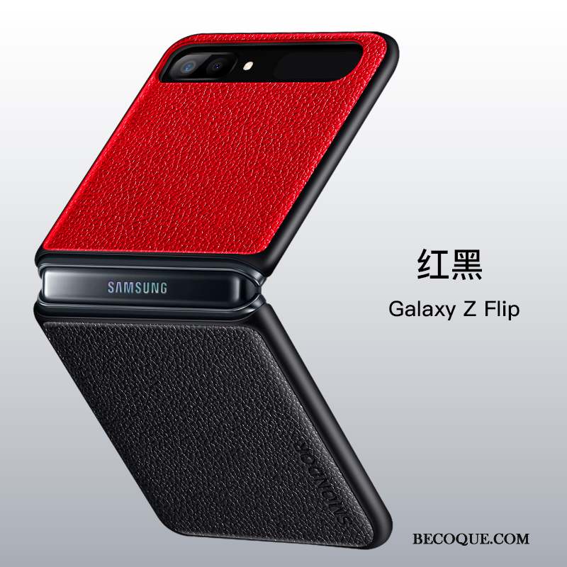 Samsung Z Flip Cuir Véritable Coque De Téléphone Noir Tout Compris Divisé Incassable