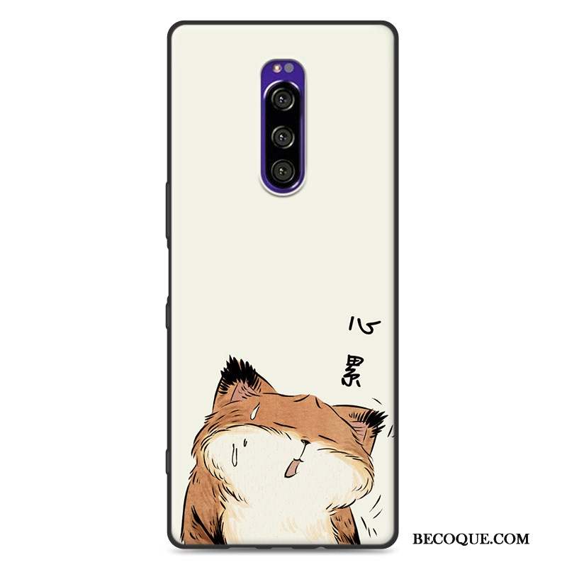 Sony Xperia 1 Coque De Téléphone Étui Délavé En Daim Noir Dessin Animé Charmant