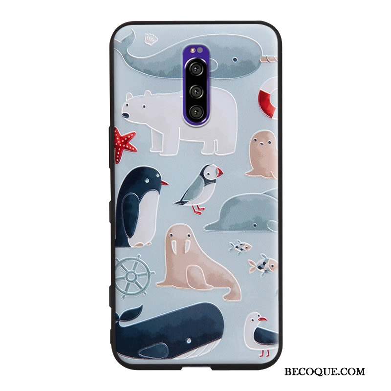 Sony Xperia 1 Gaufrage Gris Étui Charmant Dessin Animé Coque De Téléphone