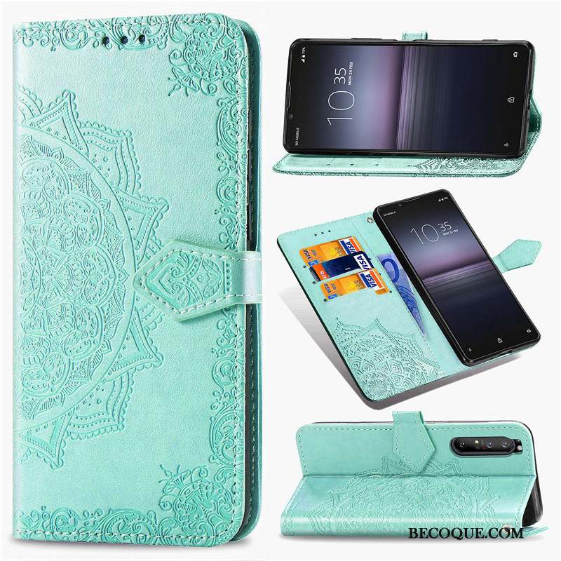 Sony Xperia 1 Ii Coque Ornements Suspendus Protection Étui En Cuir Housse Couleur Unie En Relief