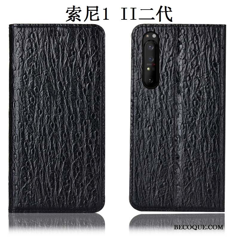 Sony Xperia 1 Ii Protection Cuir Véritable Noir Étui Housse Coque De Téléphone