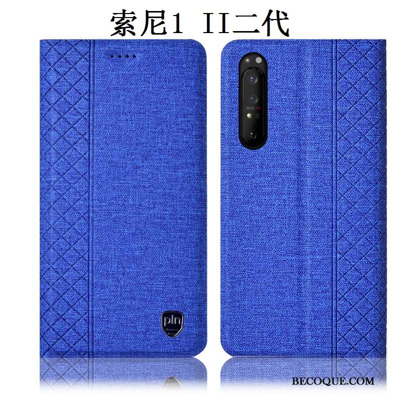 Sony Xperia 1 Ii Étui Lin Incassable Bleu Marin Coque De Téléphone Tout Compris