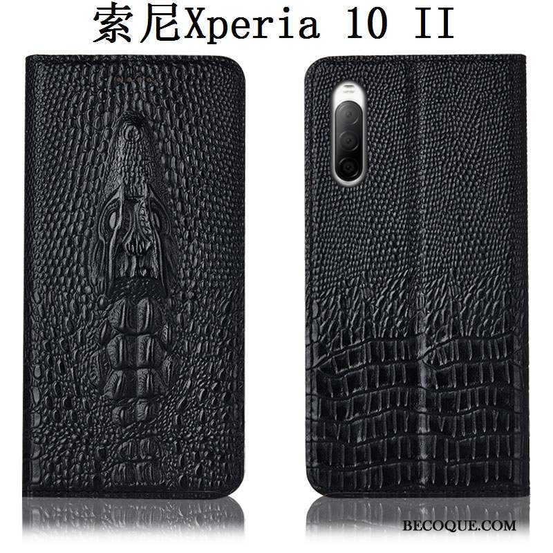 Sony Xperia 10 Ii Coque Crocodile Étui Étui En Cuir Incassable Noir Housse
