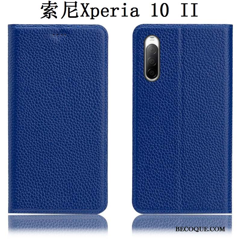 Sony Xperia 10 Ii Modèle Fleurie Litchi Incassable Bleu Coque De Téléphone Housse