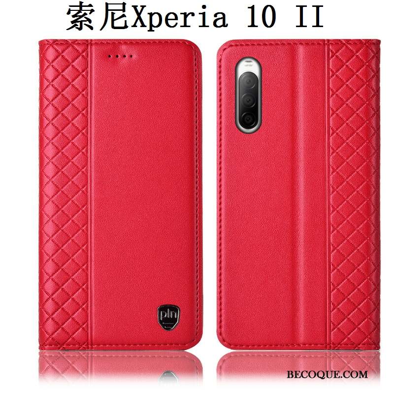 Sony Xperia 10 Ii Protection Housse Étui En Cuir Coque De Téléphone Rouge Incassable