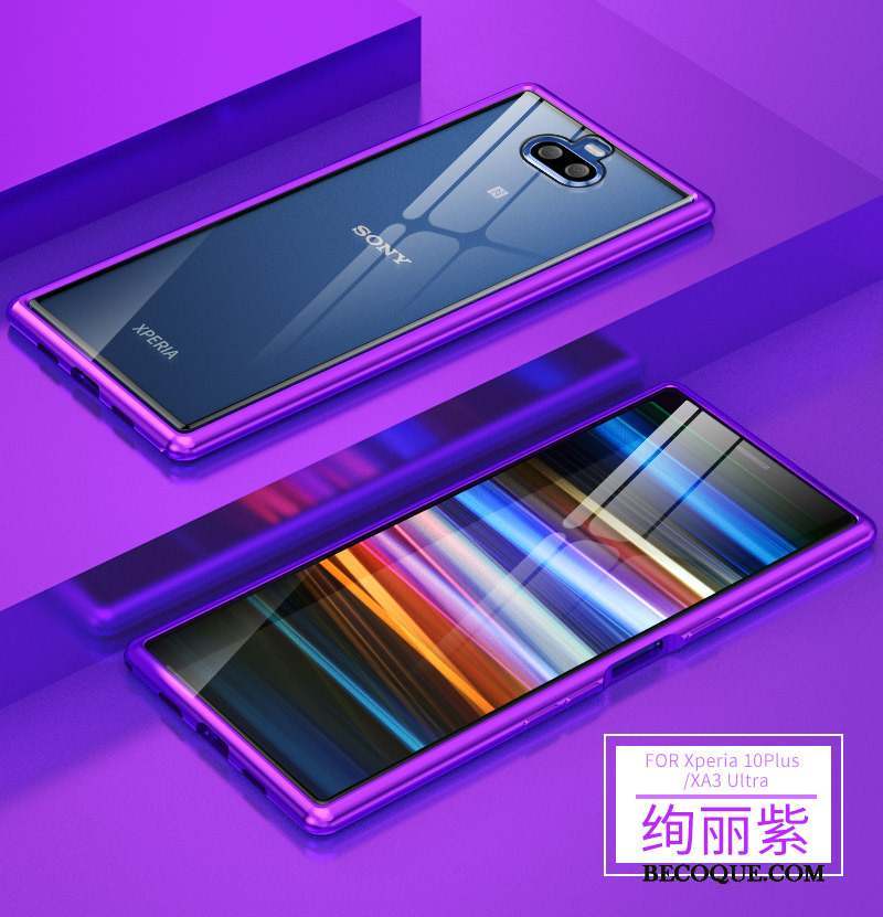 Sony Xperia 10 Plus Coque Incassable Brillant Border Protection Métal Violet