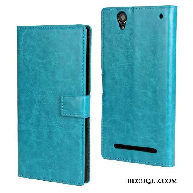 Sony Xperia T2 Étui Protection Téléphone Portable Bleu Étui En Cuir Coque