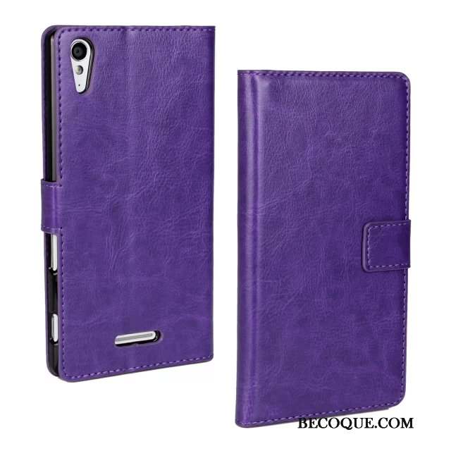 Sony Xperia T3 Coque Texture Protection Étui Téléphone Portable Cuir Véritable Violet