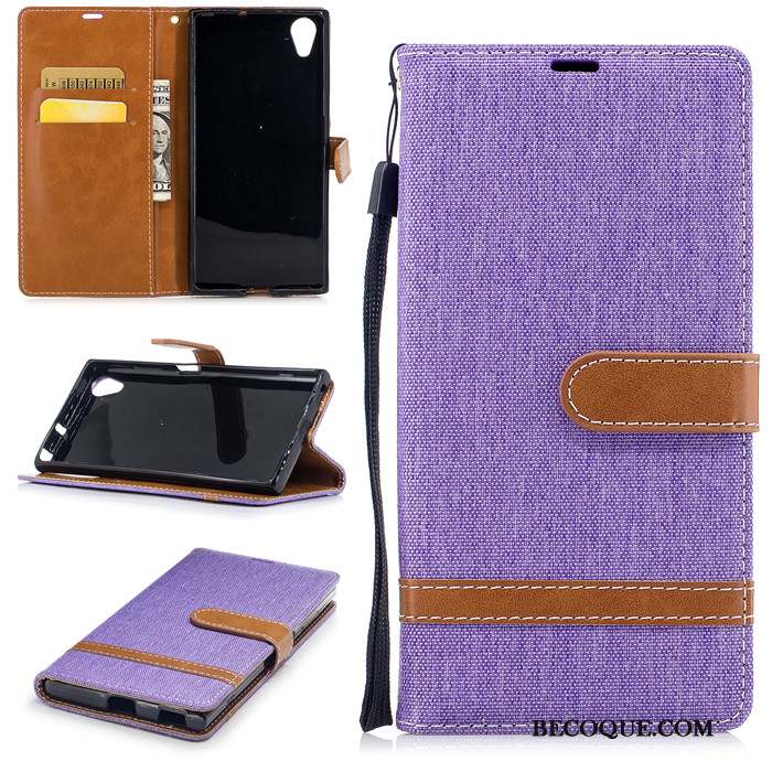 Sony Xperia Xa1 Plus Incassable Housse Étui En Cuir Bordure Violet Coque De Téléphone