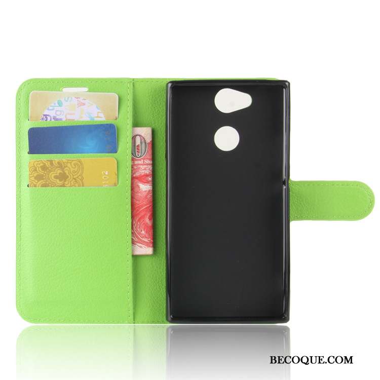 Sony Xperia Xa2 Portefeuille Téléphone Portable Carte Étui En Cuir Coque Vert