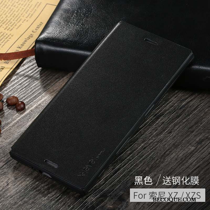 Sony Xperia Xz Noir Housse Étui En Cuir Coque De Téléphone Très Mince Protection