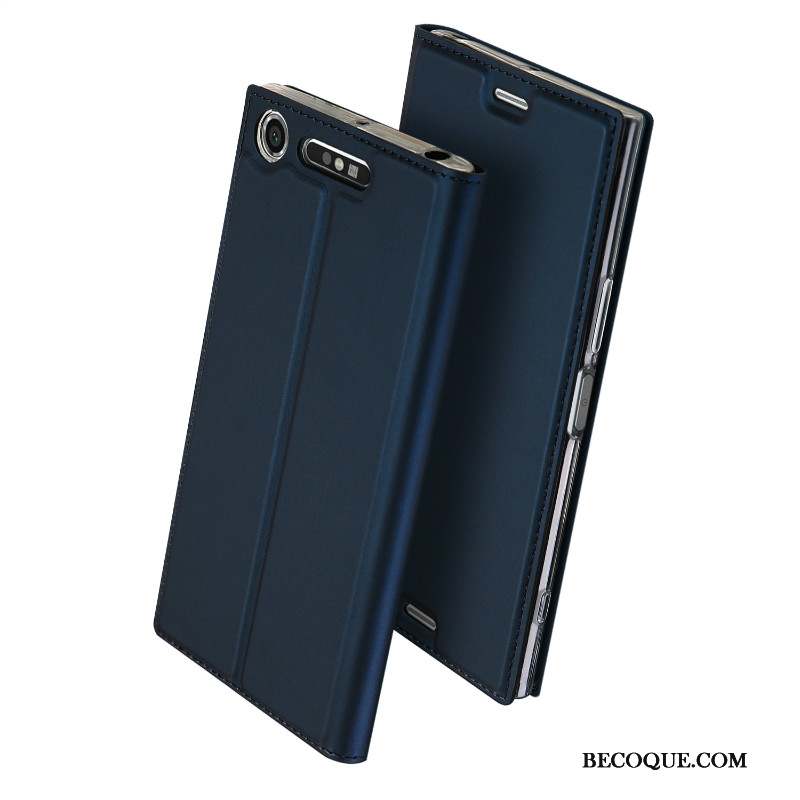 Sony Xperia Xz1 Carte Business Coque Protection Étui En Cuir Bleu