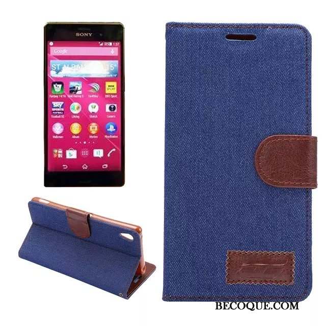 Sony Xperia Z3+ Coque Téléphone Portable Bleu Étui En Cuir Fluide Doux Silicone Tissu