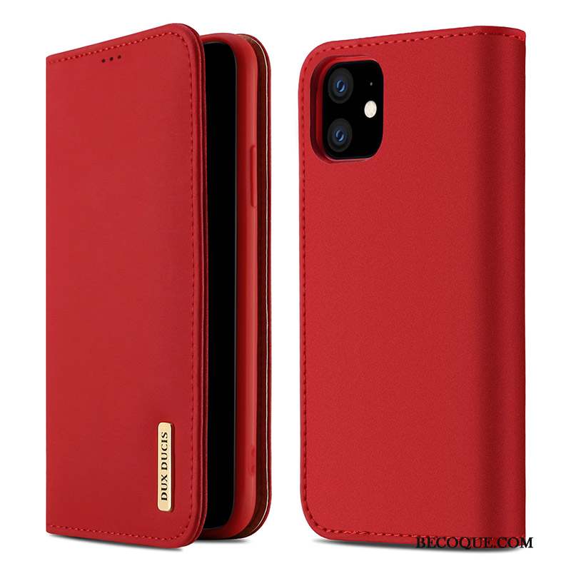 iPhone 11 Coque De Téléphone Cuir Véritable Étui Étui En Cuir Incassable Rouge