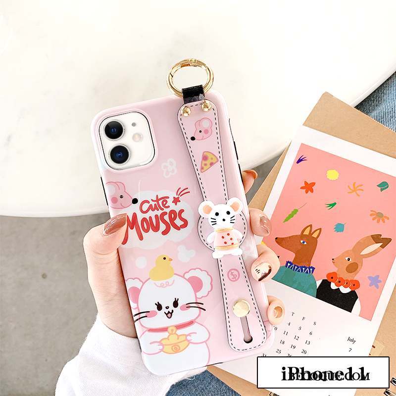 iPhone 11 Créatif Étui Rose Dessin Animé Tout Compris Coque De Téléphone