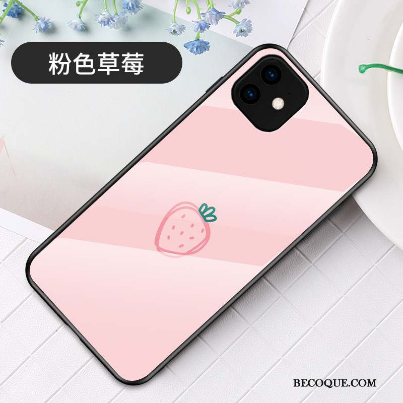 iPhone 11 Fraise Difficile Verre Rose Coque Marque De Tendance