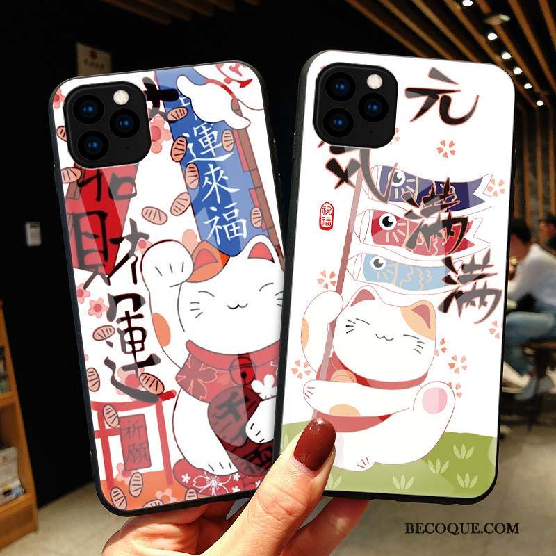 iPhone 11 Pro Charmant Coque De Téléphone Incassable Verre Dessin Animé Chat