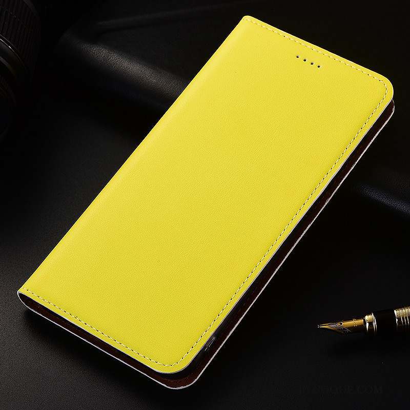 iPhone 11 Pro Coque Créatif Cuir Véritable Protection Clamshell Jaune Silicone