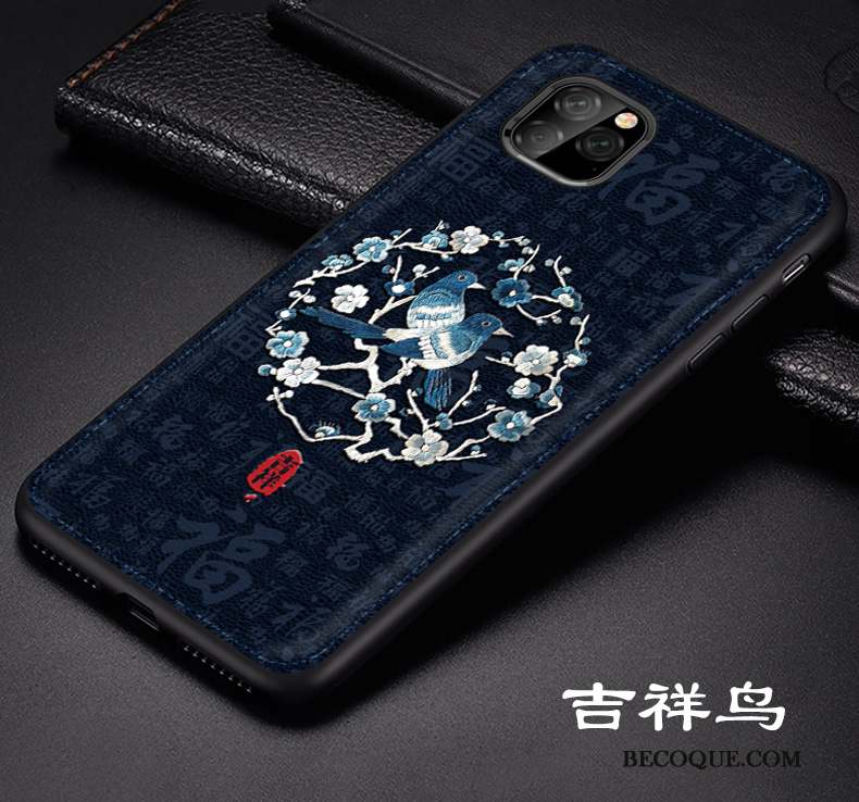 iPhone 11 Pro Coque Délavé En Daim Tendance Incassable Dragon Étui En Cuir Bleu