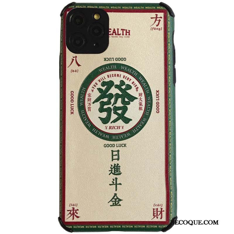 iPhone 11 Pro Coque Personnalité Gaufrage Vert Amoureux Incassable Protection