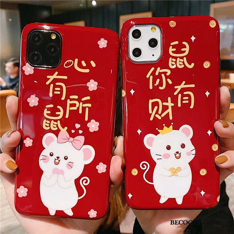 iPhone 11 Pro Coque Personnalité Rouge Amoureux Protection Rat Charmant