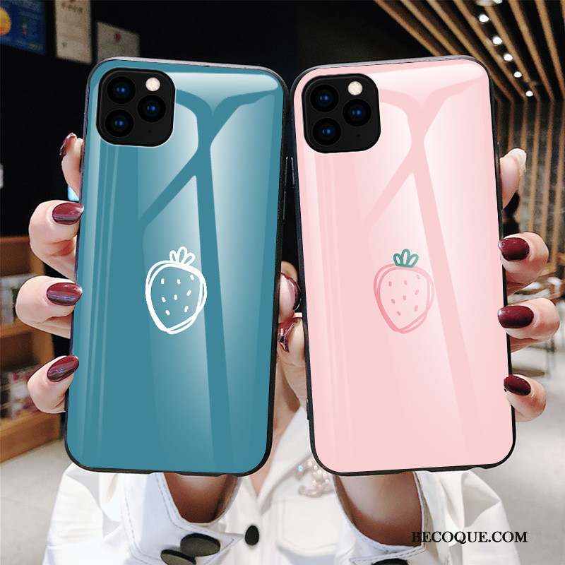 iPhone 11 Pro Coque Verre De Téléphone Simple Difficile Fraise