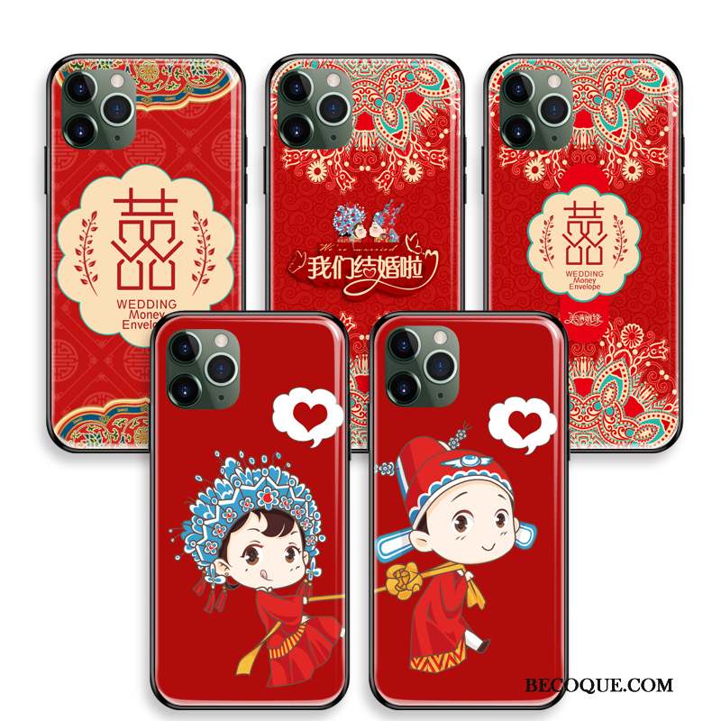 iPhone 11 Pro Mariée Style Chinois Grand Coque De Téléphone Nouveau Verre Trempé