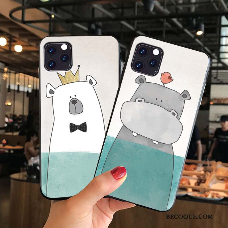 iPhone 11 Pro Max Coque Bleu Dessin Animé Protection Silicone Charmant Étui