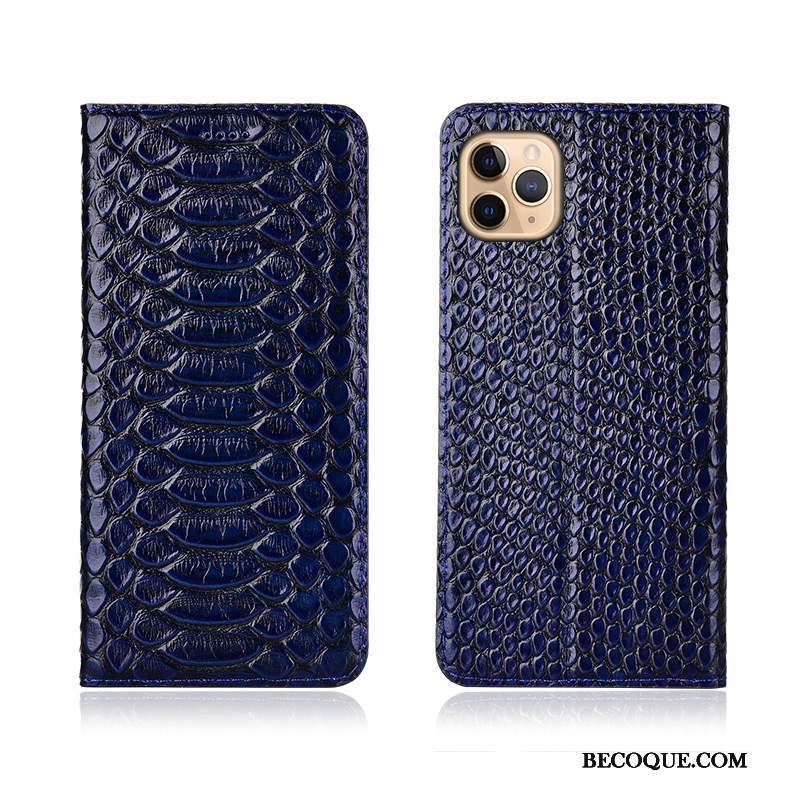 iPhone 11 Pro Max Coque Bleu Marin Clamshell Cuir Véritable Modèle Fleurie Étui En Cuir Protection