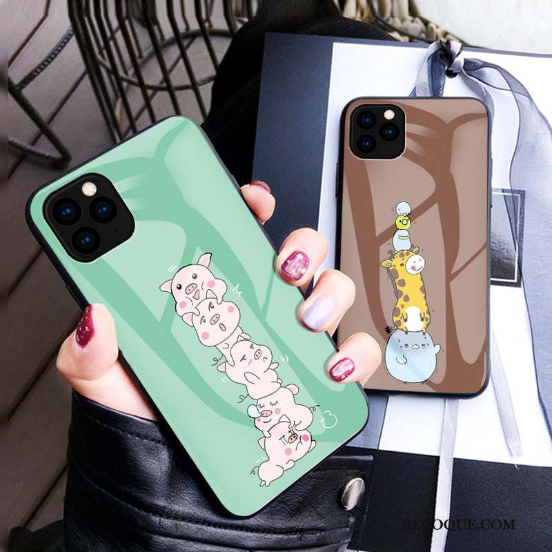 iPhone 11 Pro Max Coque Chat Protection Charmant Amoureux Incassable Verre