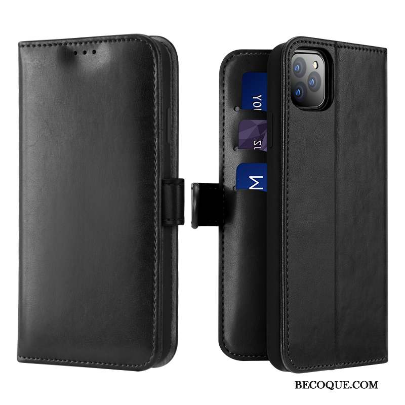 iPhone 11 Pro Max Coque Housse Business Étui En Cuir Noir Téléphone Portable Protection
