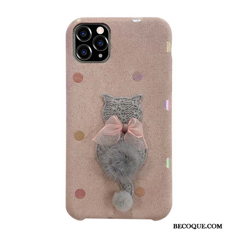 iPhone 11 Pro Max Coque Tout Compris Rose Tissage Dessin Animé Simple Chat