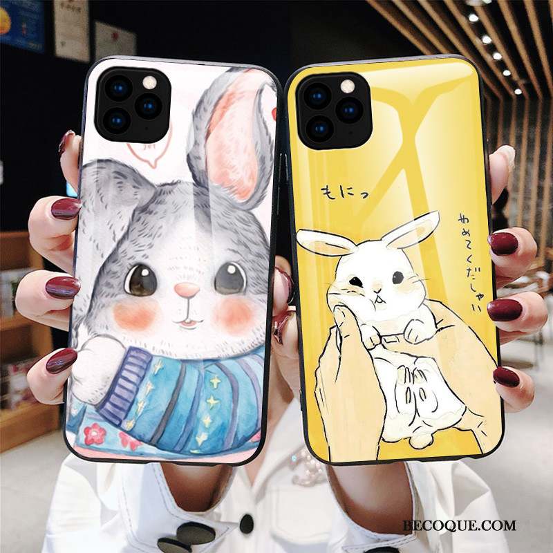 iPhone 11 Pro Max Dessin Animé Étui Verre Charmant Coque De Téléphone Lapin