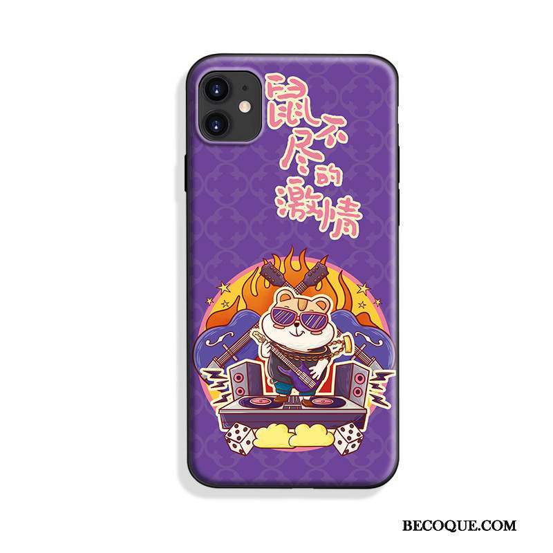 iPhone 11 Silicone Délavé En Daim Marque De Tendance Dessin Animé Coque Violet