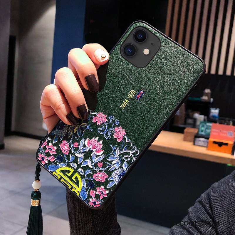 iPhone 11 Vert Gaufrage Nouveau Protection Soie Mulberry Coque En Silicone