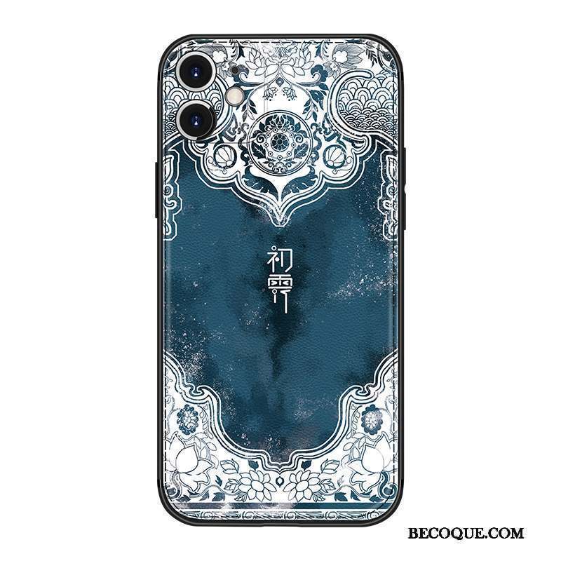 iPhone 12 Coque Bleu Marin Incassable Style Chinois Tout Compris Créatif Cuir