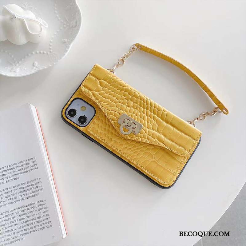 iPhone 12 Coque Ornements Suspendus Grande Marque Jaune Simple Chaîne Sac