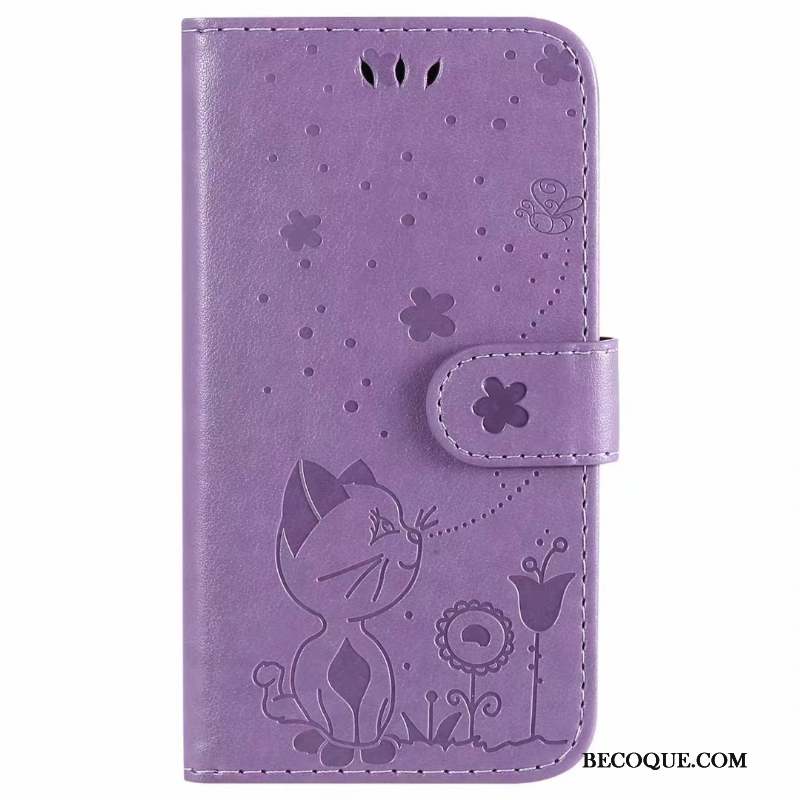 iPhone 12 Housse Chat Violet Coque De Téléphone Étui En Cuir