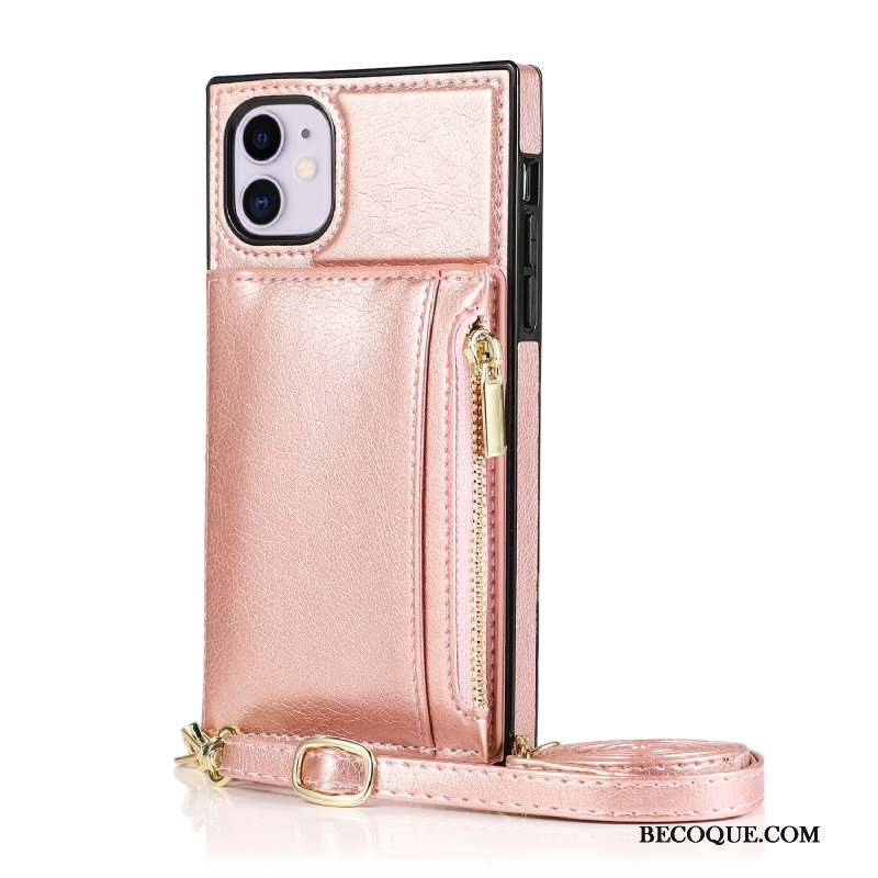 iPhone 12 Ornements Suspendus Portefeuille Rose Coque De Téléphone Étui En Cuir Carte