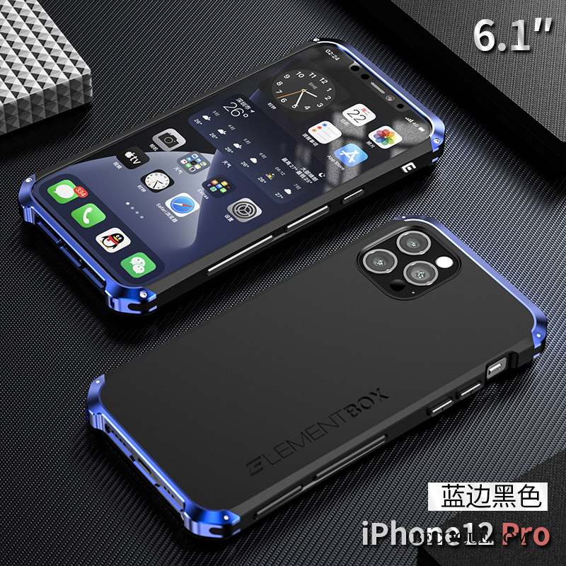 iPhone 12 Pro Border Protection Silicone Métal Coque De Téléphone Bleu