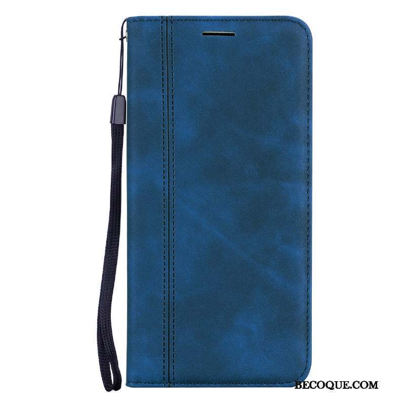 iPhone 12 Pro Max Coque Cuir Business Étui En Cuir Délavé En Daim Protection Bleu