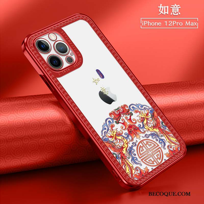 iPhone 12 Pro Max Coque De Téléphone Style Chinois Nouveau Tout Compris Transparent Rouge