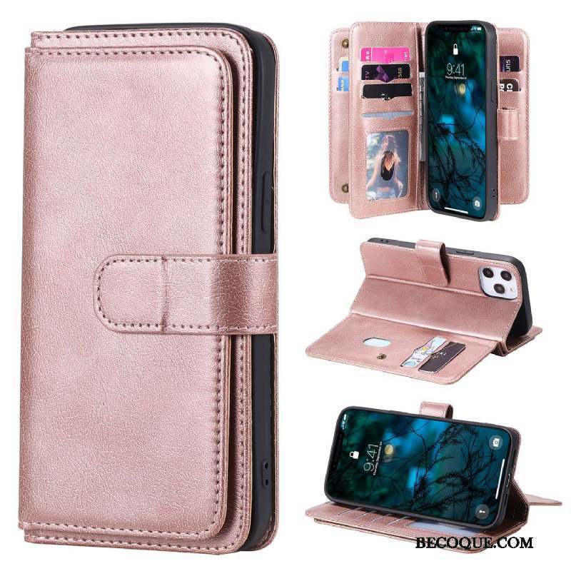 iPhone 12 Pro Max Rose Portefeuille Étui En Cuir Coque De Téléphone