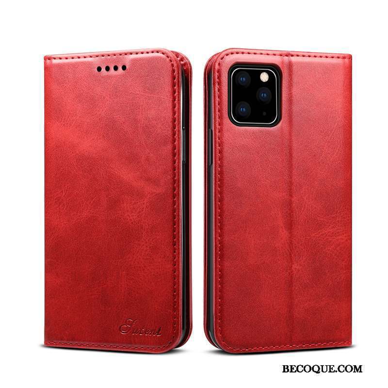 iPhone 12 Pro Max Étui En Cuir Coque De Téléphone Rouge Clamshell Cuir Véritable