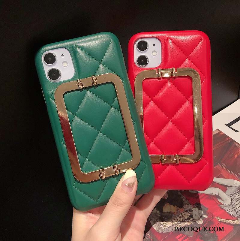 iPhone 12 Étui Créatif Protection Cuir Véritable Vert Coque De Téléphone