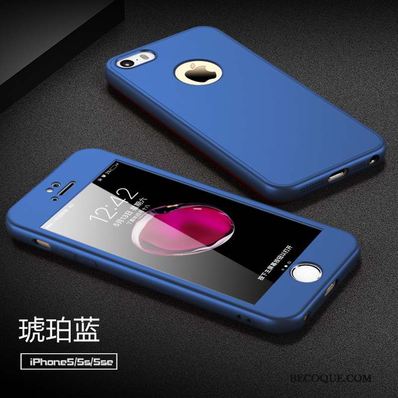 iPhone 5/5s Coque Simple Incassable Fluide Doux Bleu Très Mince Tout Compris
